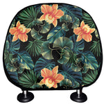 Tropical Leaf And Hawaiian Flower Print Car Headrest Covers