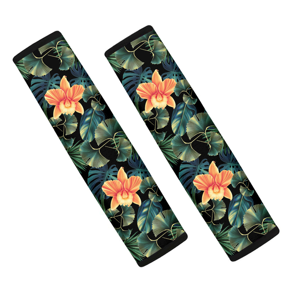 Tropical Leaf And Hawaiian Flower Print Car Seat Belt Covers