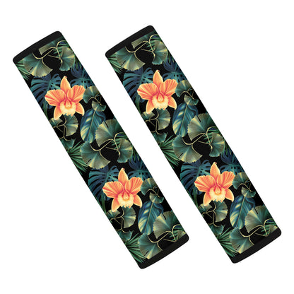 Tropical Leaf And Hawaiian Flower Print Car Seat Belt Covers