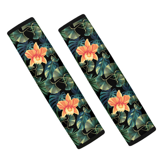 Tropical Leaf And Hawaiian Flower Print Car Seat Belt Covers