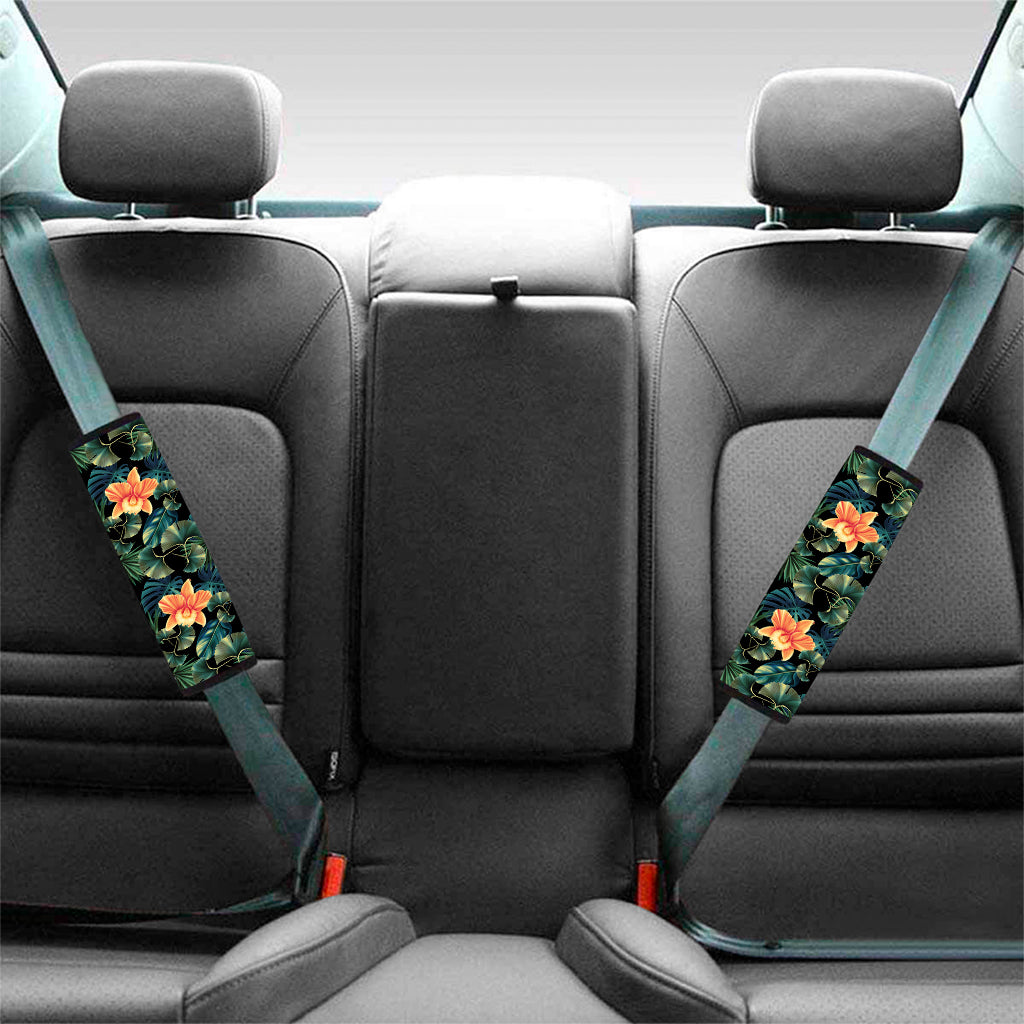 Tropical Leaf And Hawaiian Flower Print Car Seat Belt Covers