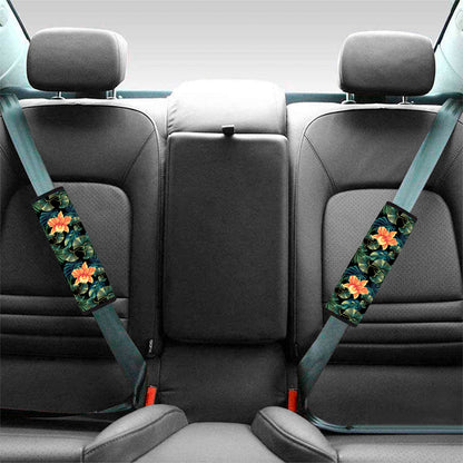 Tropical Leaf And Hawaiian Flower Print Car Seat Belt Covers