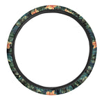Tropical Leaf And Hawaiian Flower Print Car Steering Wheel Cover