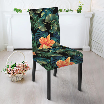 Tropical Leaf And Hawaiian Flower Print Dining Chair Slipcover