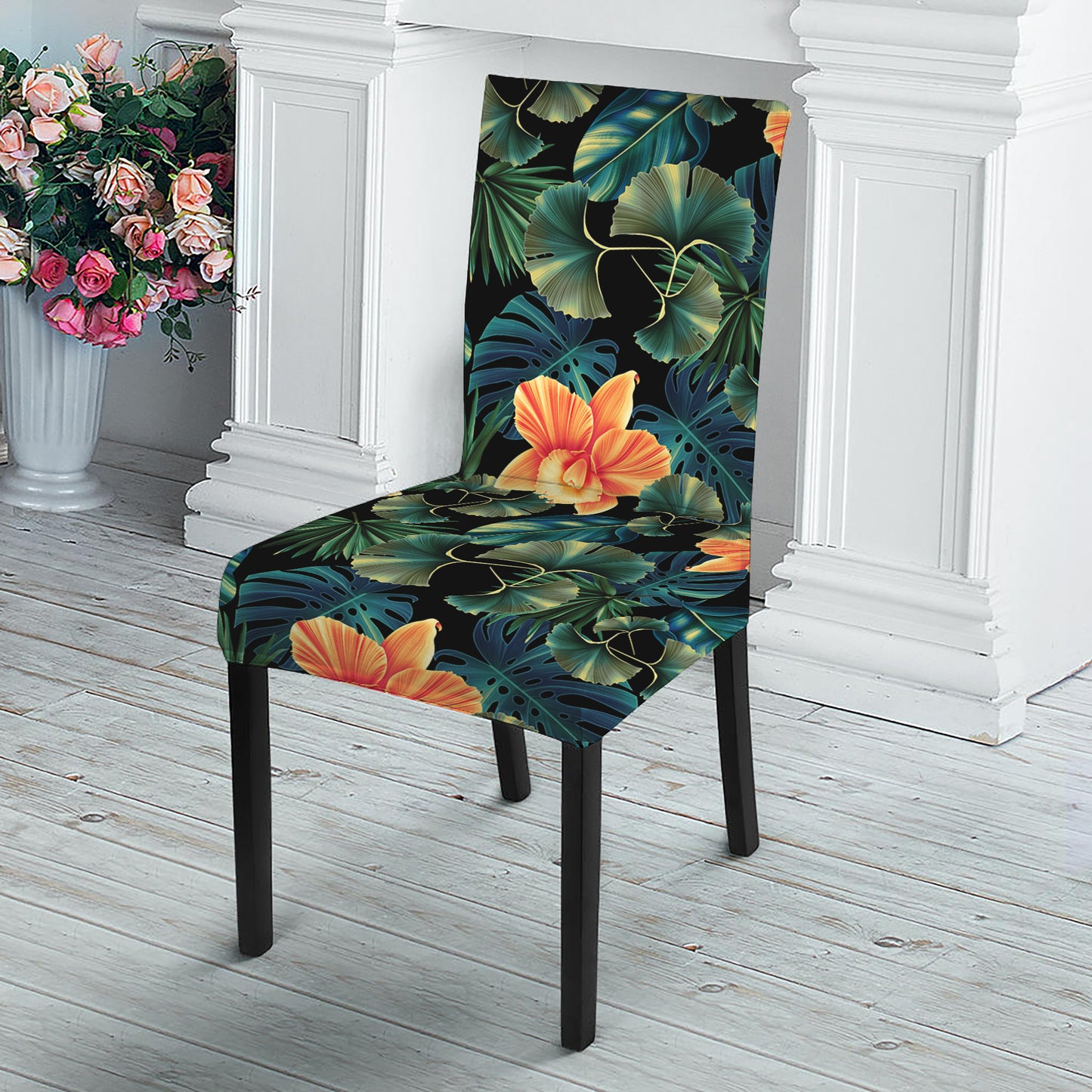 Tropical Leaf And Hawaiian Flower Print Dining Chair Slipcover