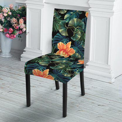 Tropical Leaf And Hawaiian Flower Print Dining Chair Slipcover
