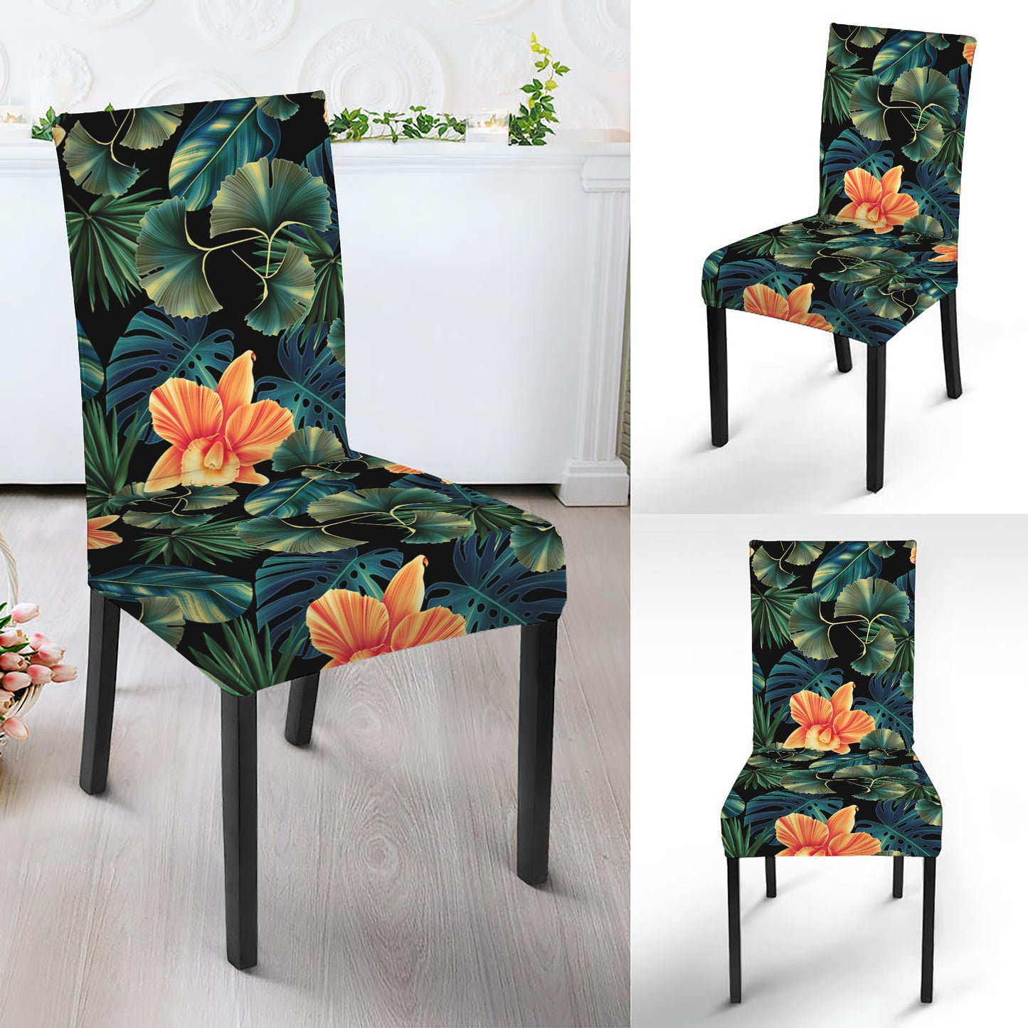 Tropical Leaf And Hawaiian Flower Print Dining Chair Slipcover