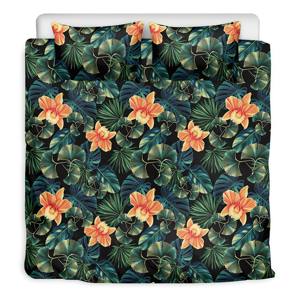 Tropical Leaf And Hawaiian Flower Print Duvet Cover Bedding Set