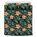 Tropical Leaf And Hawaiian Flower Print Duvet Cover Bedding Set
