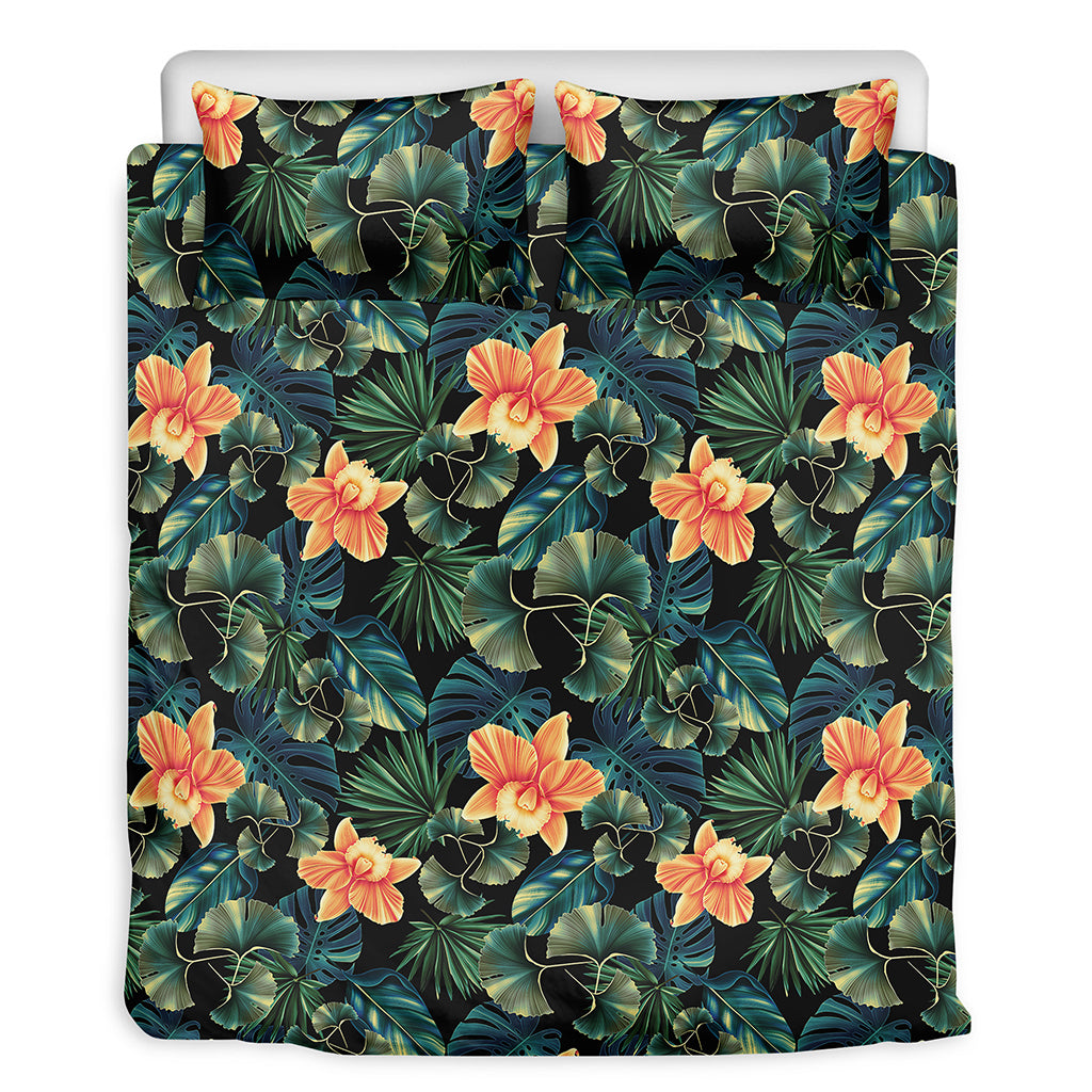 Tropical Leaf And Hawaiian Flower Print Duvet Cover Bedding Set