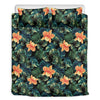 Tropical Leaf And Hawaiian Flower Print Duvet Cover Bedding Set