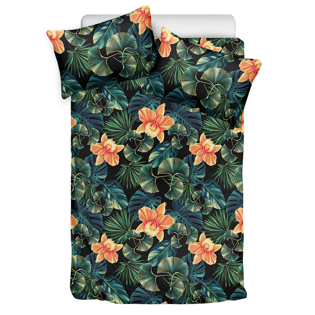 Tropical Leaf And Hawaiian Flower Print Duvet Cover Bedding Set
