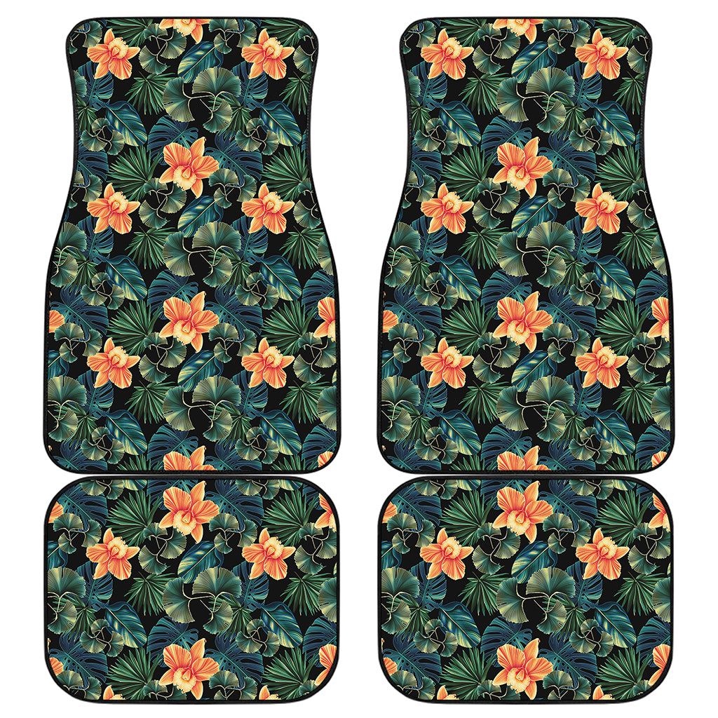 Tropical Leaf And Hawaiian Flower Print Front and Back Car Floor Mats