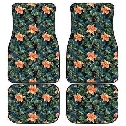 Tropical Leaf And Hawaiian Flower Print Front and Back Car Floor Mats