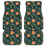 Tropical Leaf And Hawaiian Flower Print Front and Back Car Floor Mats