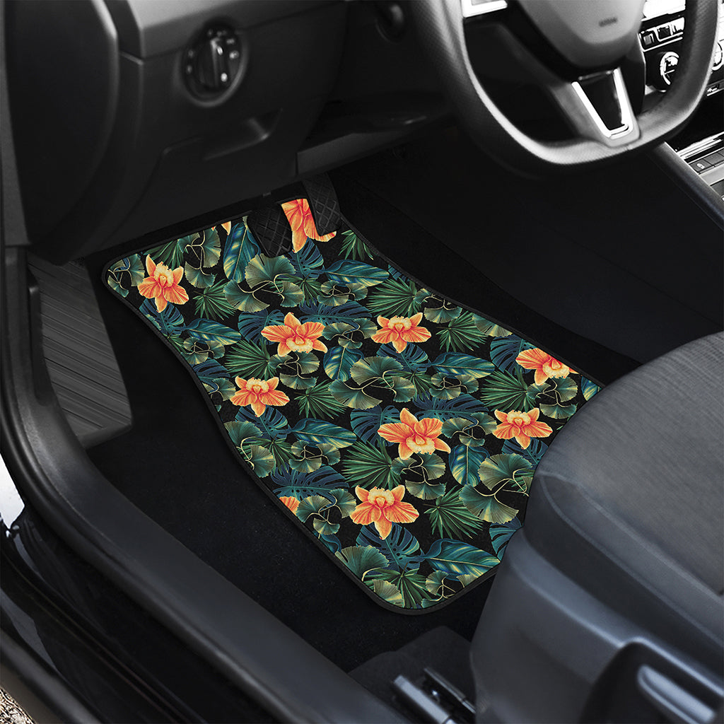 Tropical Leaf And Hawaiian Flower Print Front and Back Car Floor Mats