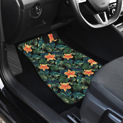 Tropical Leaf And Hawaiian Flower Print Front and Back Car Floor Mats