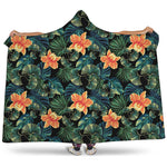 Tropical Leaf And Hawaiian Flower Print Hooded Blanket