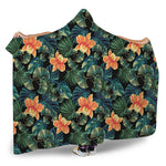 Tropical Leaf And Hawaiian Flower Print Hooded Blanket
