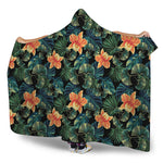 Tropical Leaf And Hawaiian Flower Print Hooded Blanket