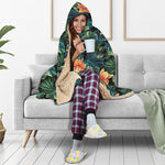 Tropical Leaf And Hawaiian Flower Print Hooded Blanket