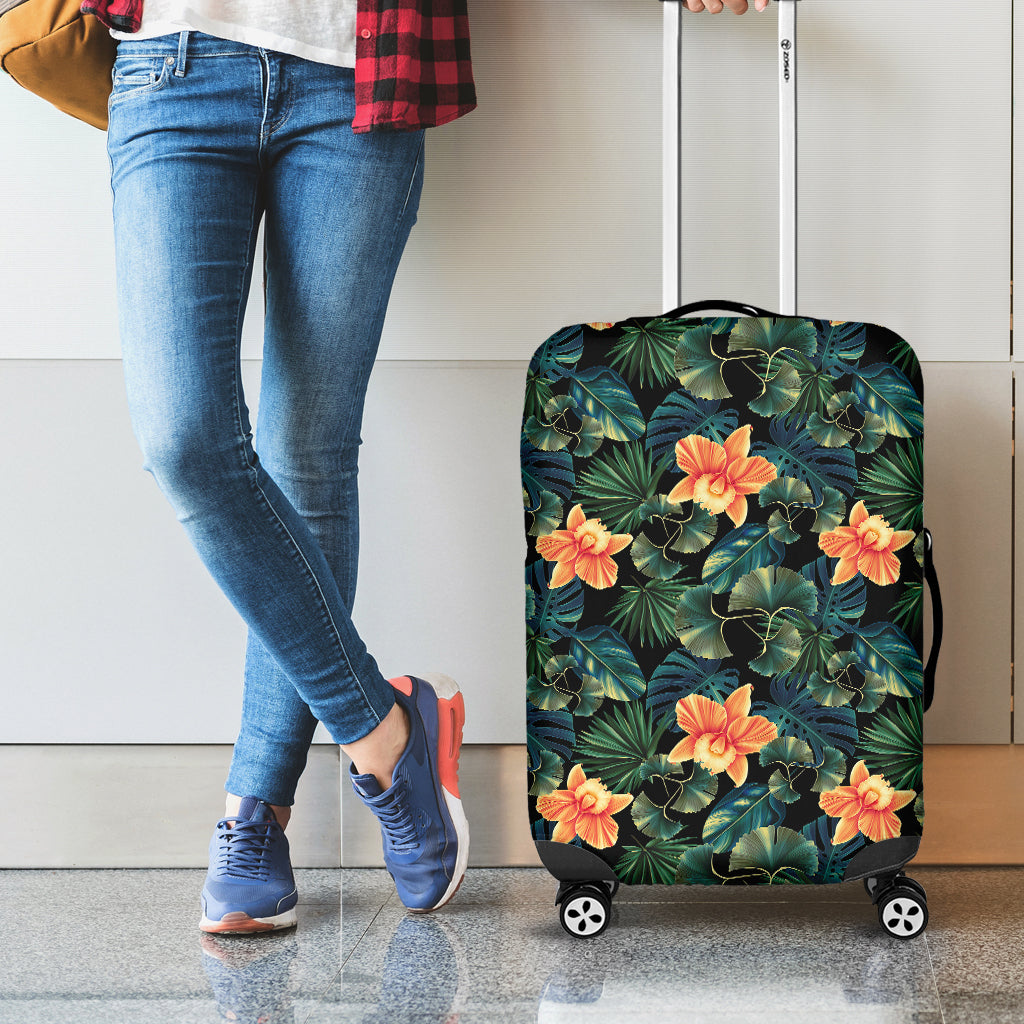 Tropical Leaf And Hawaiian Flower Print Luggage Cover