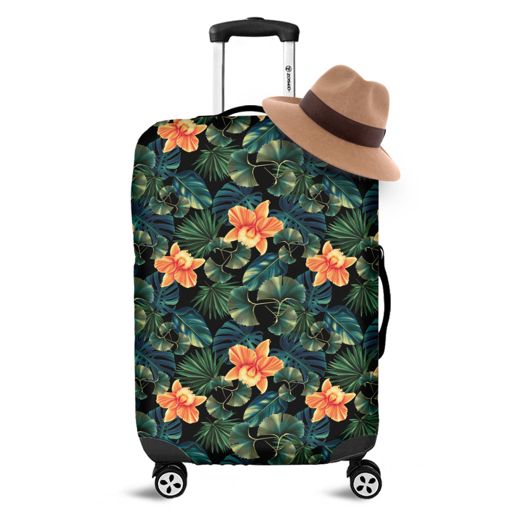 Tropical Leaf And Hawaiian Flower Print Luggage Cover