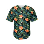 Tropical Leaf And Hawaiian Flower Print Men's Baseball Jersey