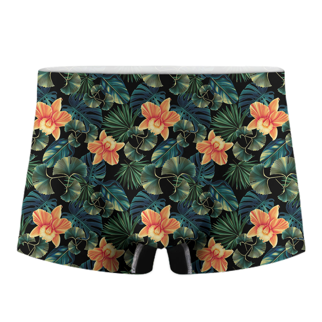 Tropical Leaf And Hawaiian Flower Print Men's Boxer Briefs