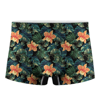 Tropical Leaf And Hawaiian Flower Print Men's Boxer Briefs