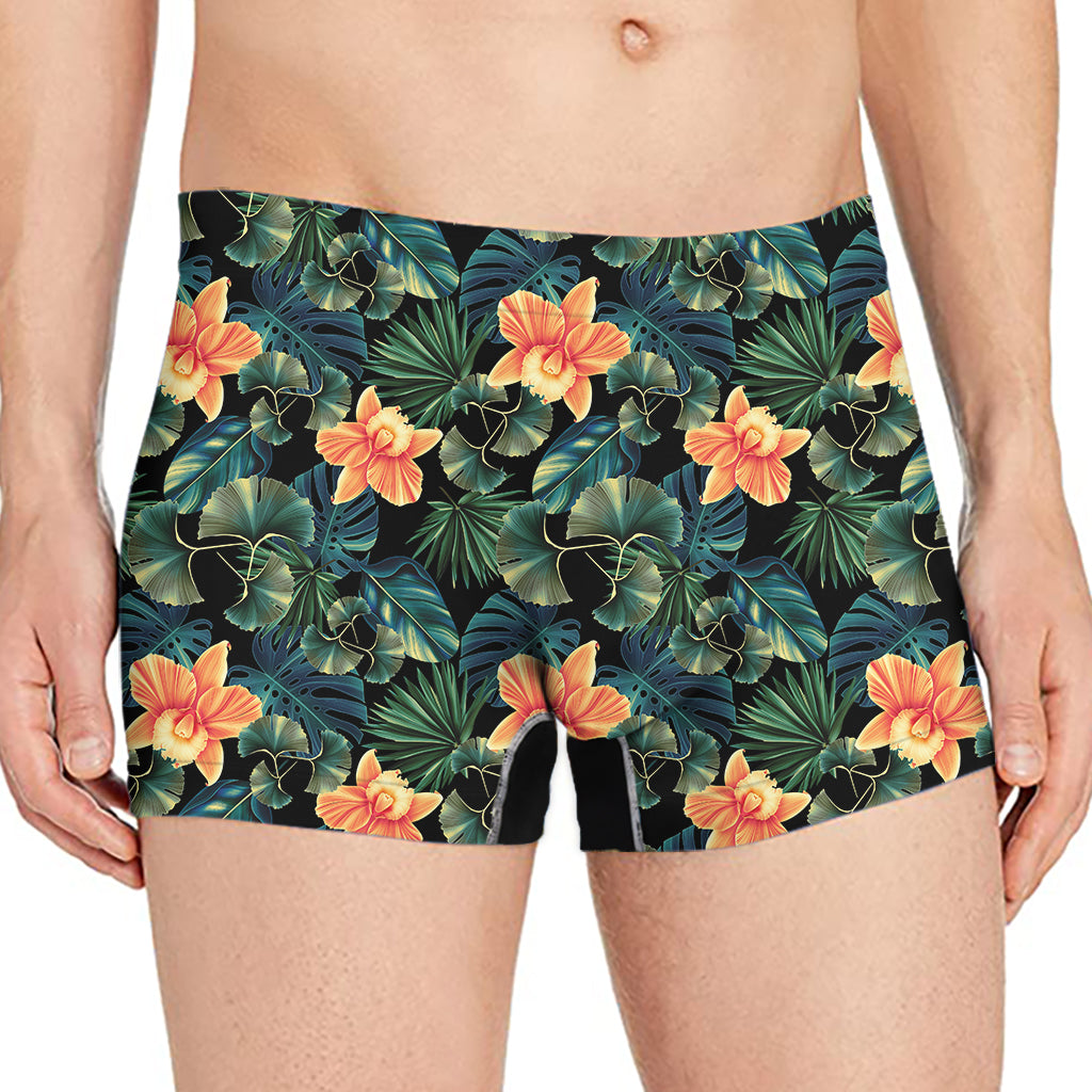 Tropical Leaf And Hawaiian Flower Print Men's Boxer Briefs