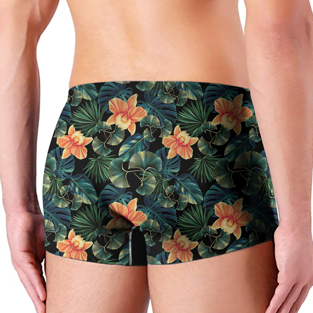 Tropical Leaf And Hawaiian Flower Print Men's Boxer Briefs