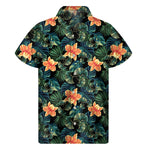 Tropical Leaf And Hawaiian Flower Print Men's Short Sleeve Shirt