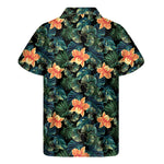 Tropical Leaf And Hawaiian Flower Print Men's Short Sleeve Shirt