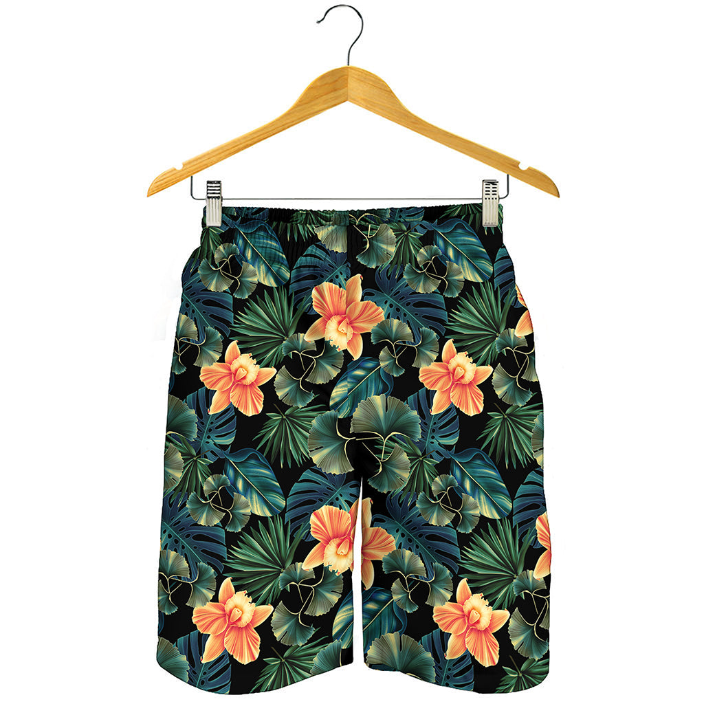 Tropical Leaf And Hawaiian Flower Print Men's Shorts