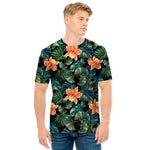 Tropical Leaf And Hawaiian Flower Print Men's T-Shirt