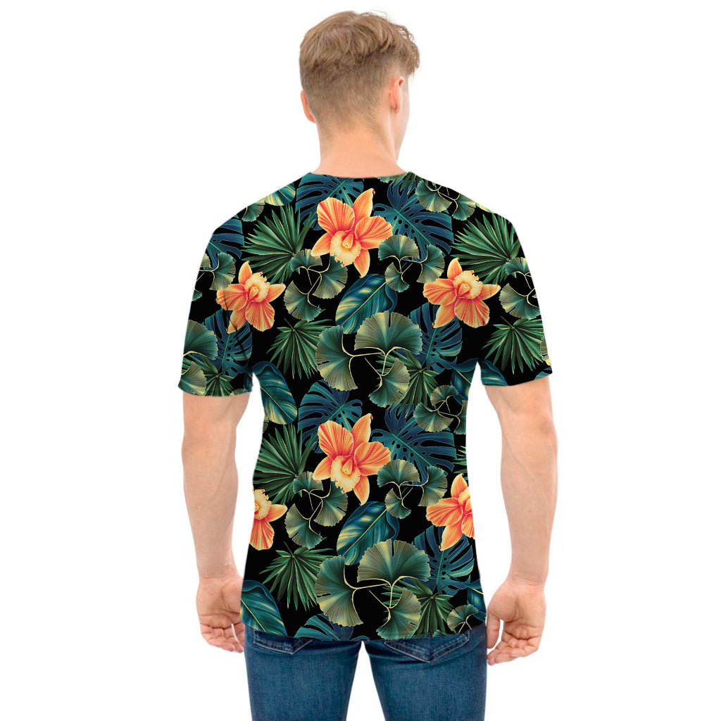 Tropical Leaf And Hawaiian Flower Print Men's T-Shirt