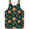 Tropical Leaf And Hawaiian Flower Print Men's Tank Top