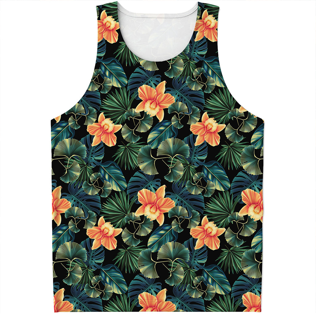 Tropical Leaf And Hawaiian Flower Print Men's Tank Top