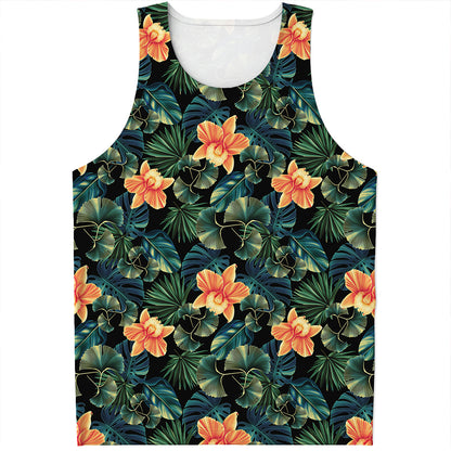 Tropical Leaf And Hawaiian Flower Print Men's Tank Top