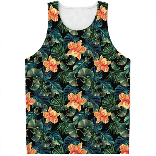Tropical Leaf And Hawaiian Flower Print Men's Tank Top