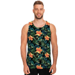 Tropical Leaf And Hawaiian Flower Print Men's Tank Top