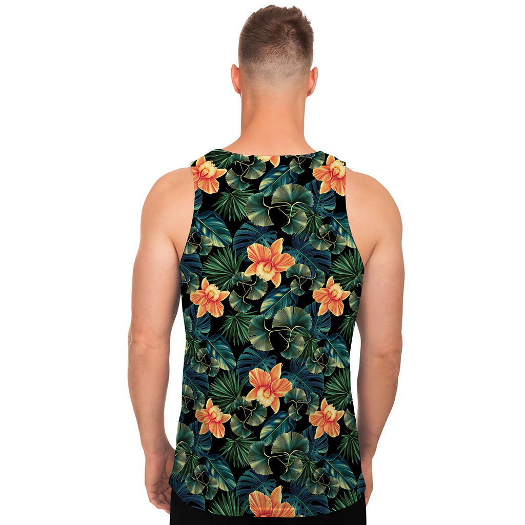 Tropical Leaf And Hawaiian Flower Print Men's Tank Top