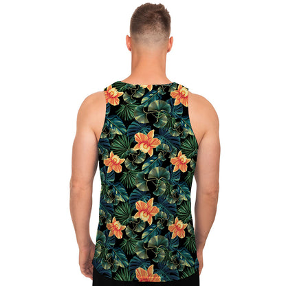 Tropical Leaf And Hawaiian Flower Print Men's Tank Top