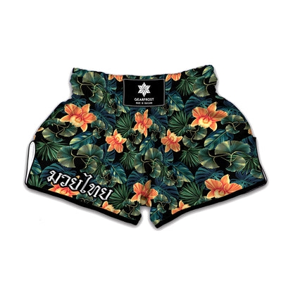 Tropical Leaf And Hawaiian Flower Print Muay Thai Boxing Shorts