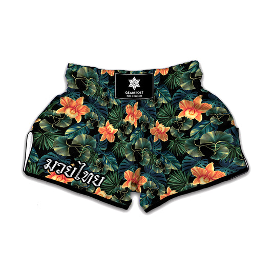 Tropical Leaf And Hawaiian Flower Print Muay Thai Boxing Shorts