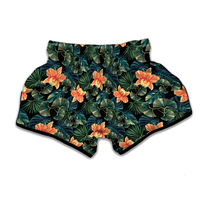 Tropical Leaf And Hawaiian Flower Print Muay Thai Boxing Shorts