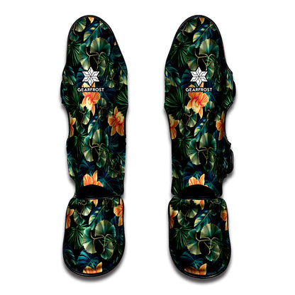 Tropical Leaf And Hawaiian Flower Print Muay Thai Shin Guard