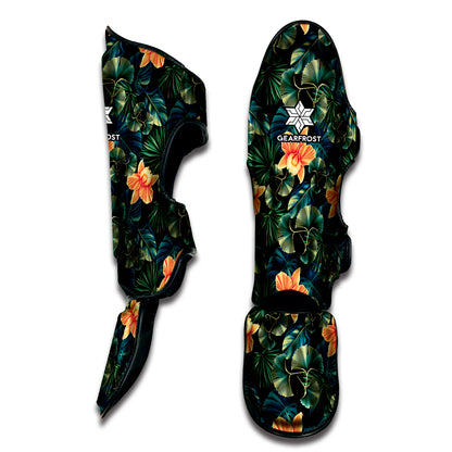 Tropical Leaf And Hawaiian Flower Print Muay Thai Shin Guard