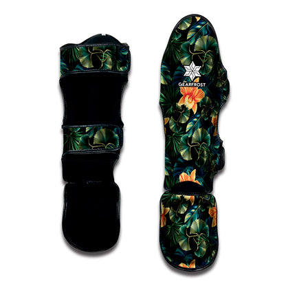 Tropical Leaf And Hawaiian Flower Print Muay Thai Shin Guard